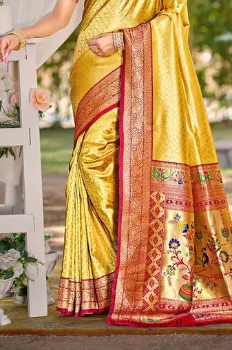 Sangam prints multi color kanjivaram silk woven work traditional saree