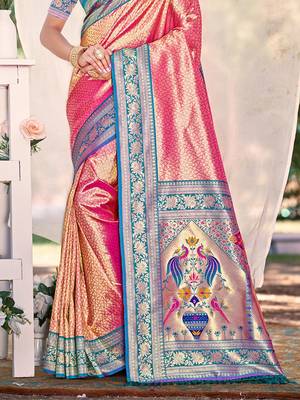 Sangam prints multi color kanjivaram silk woven work traditional saree 4