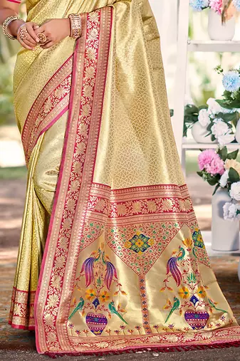 Sangam prints multi color kanjivaram silk woven work traditional saree