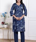 abstract printed cotton blue Kurta sets