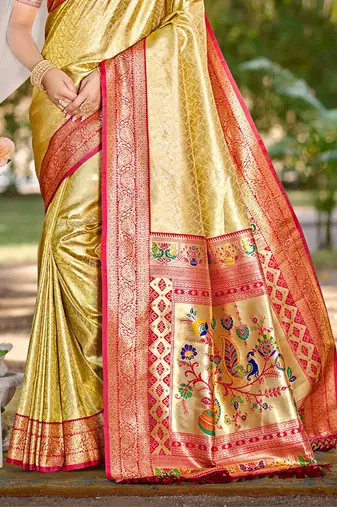 Sangam prints multi color kanjivaram silk woven work traditional saree