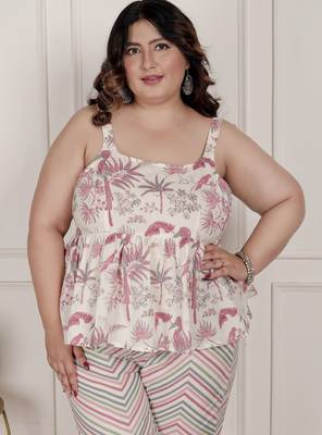  womens plus size pink pure cotton leaf printed kurti with palazzo 3