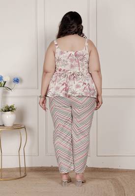  womens plus size pink pure cotton leaf printed kurti with palazzo 4