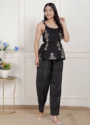 floral printed black pure cotton Co-ord set 2