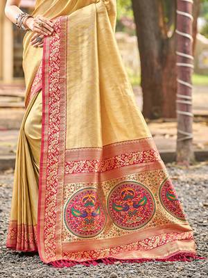 Sangam prints multi color kanjivaram silk woven work traditional saree 4