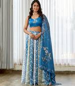 Blue floral printed Satin Lehenga