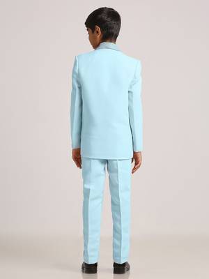 suit set full sleeves blazer, shirt, pant and waist coat with bow tie - sea green 4