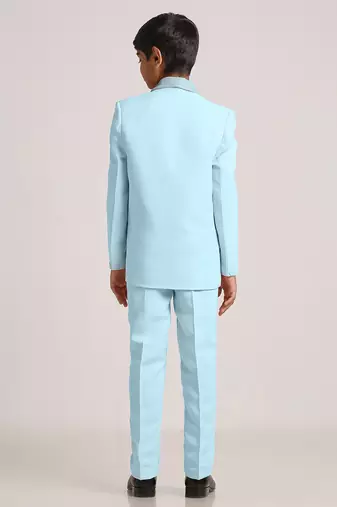 suit set full sleeves blazer, shirt, pant and waist coat with bow tie - sea green