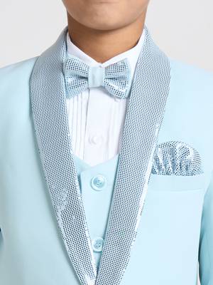 suit set full sleeves blazer, shirt, pant and waist coat with bow tie - sea green 5