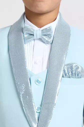 suit set full sleeves blazer, shirt, pant and waist coat with bow tie - sea green