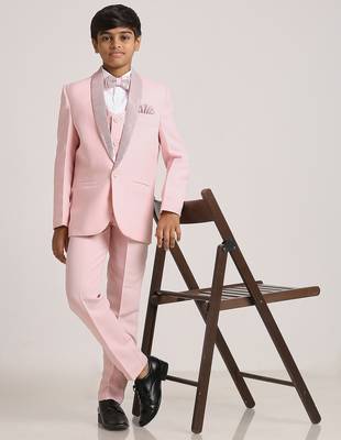 suit set full sleeves blazer, shirt, pant and waist coat with bow tie - pink 1