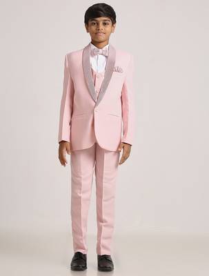 suit set full sleeves blazer, shirt, pant and waist coat with bow tie - pink 2