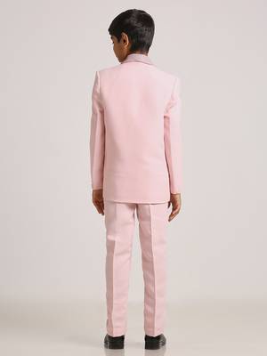 suit set full sleeves blazer, shirt, pant and waist coat with bow tie - pink 4