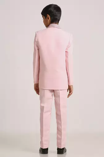 suit set full sleeves blazer, shirt, pant and waist coat with bow tie - pink