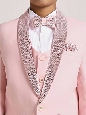 suit set full sleeves blazer, shirt, pant and waist coat with bow tie - pink 5