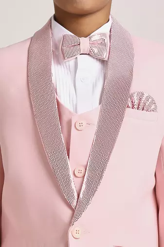 suit set full sleeves blazer, shirt, pant and waist coat with bow tie - pink