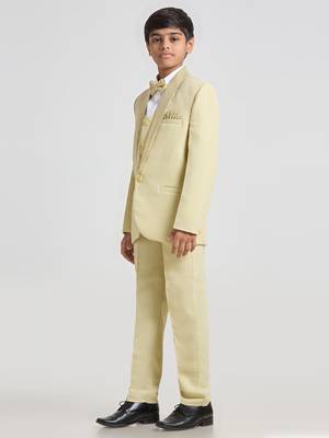 suit set full sleeves blazer, shirt, pant and waist coat with bow tie - pista green 3