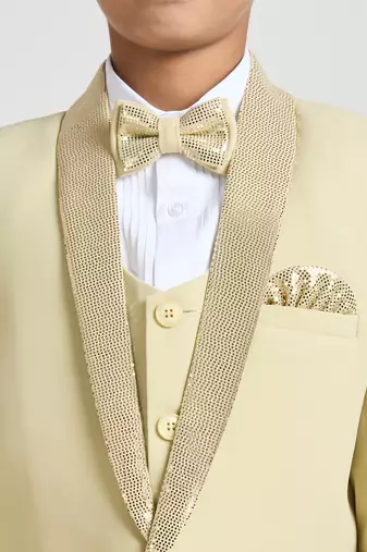 suit set full sleeves blazer, shirt, pant and waist coat with bow tie - pista green