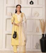 Yellow chanderi suit set with organza dupatta