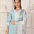 Elegant sea blue chanderi suit set with organza dupatta