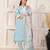 Elegant sea blue chanderi suit set with organza dupatta