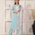 Elegant sea blue chanderi suit set with organza dupatta