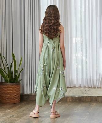 Green printed cotton jumpsuit 2