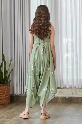 Green printed cotton jumpsuit