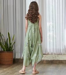 Green printed cotton jumpsuit