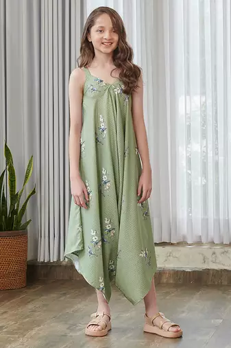 Green printed cotton jumpsuit