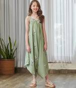 Green printed cotton jumpsuit