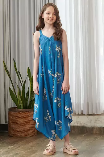 Blue printed cotton jumpsuit