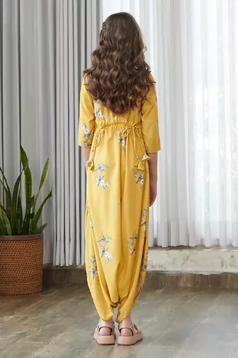 Yellow printed cotton jumpsuit
