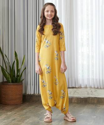 Yellow printed cotton jumpsuit 1