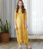 Yellow printed cotton jumpsuit