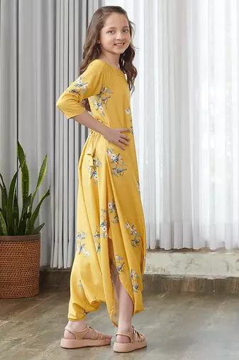 Yellow printed cotton jumpsuit