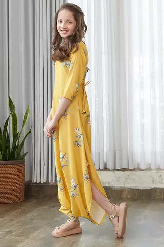Yellow printed cotton jumpsuit