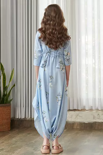 Blue printed cotton jumpsuit