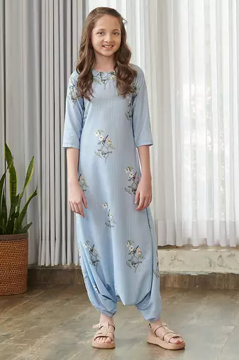 Blue printed cotton jumpsuit