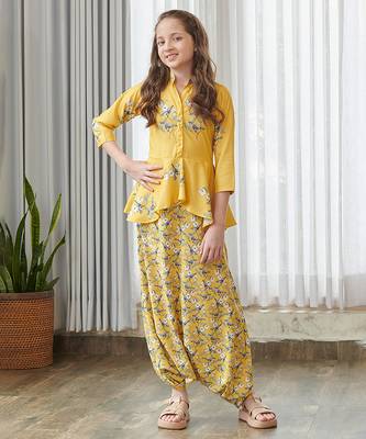 Yellow printed cotton co ord set 1