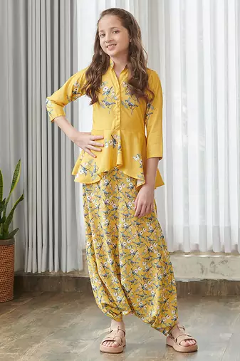 Yellow printed cotton co ord set