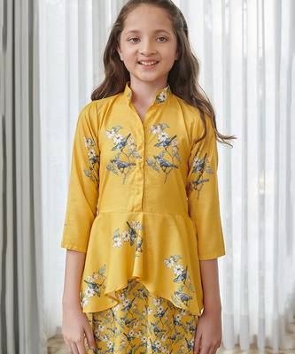 Yellow printed cotton co ord set 3