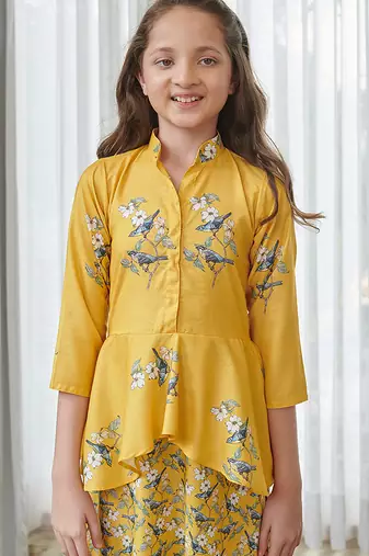 Yellow printed cotton co ord set