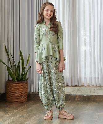 Green printed cotton co ord set 1