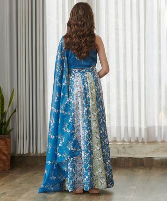 Blue printed satin lehenga 2