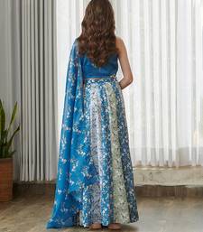 Blue printed satin lehenga