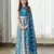 Blue printed satin lehenga
