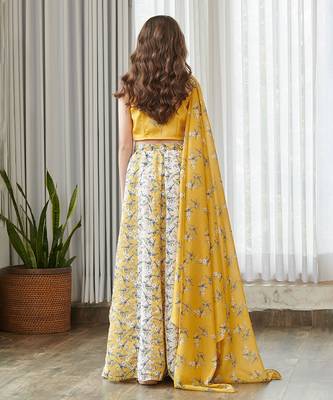 Yellow printed satin lehenga 2