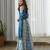 Blue printed satin lehenga