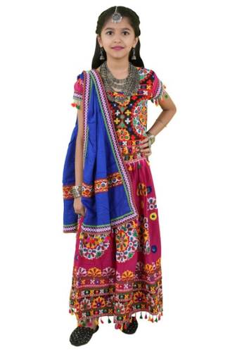 Kutchi emboidered pink girls chaniya choli with dupatta (tcc-ring) - pink